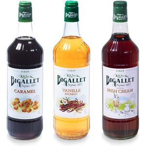 Bigallet koffiesiroop voordeelpakket Caramel, Irish Cream & Vanille - 3 x 100cl