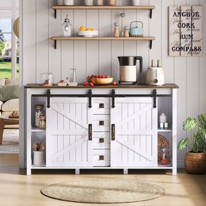 Sweiko Kast - Schuifdeuren - 4 lades - Retro-stijl - Wit + bruin