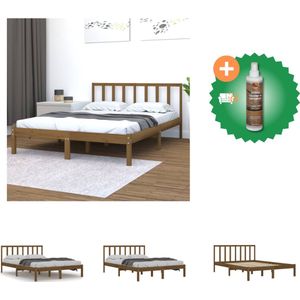 vidaXL Bedframe massief hout honingbruin 120x190 cm 4FT Small Double - Bed - Inclusief Houtreiniger en verfrisser
