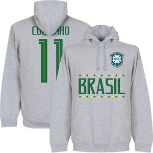 Brazilië Coutinho 11 Team Hooded Sweater - Grijs - Kinderen - 92/98