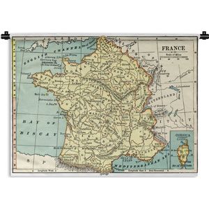 Wandkleed Kaart Frankrijk - Antieke kaart van Frankrijk Wandkleed katoen 120x90 cm - Wandtapijt met foto