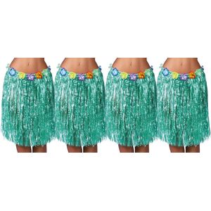 Toppers - Fiestas Guirca Hawaii verkleed rokje - 4x - voor volwassenen - groen - 50 cm - hoela rok - tropisch