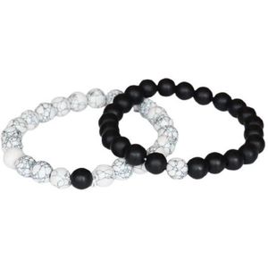 Yin Yang Armbanden set - 2 stuks - Zwart Wit Marmer - Lieve Jewels