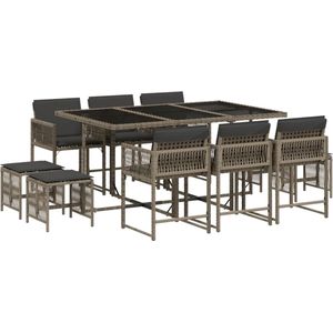 vidaXL - 11-delige - Tuinset - met - kussens - poly - rattan - grijs
