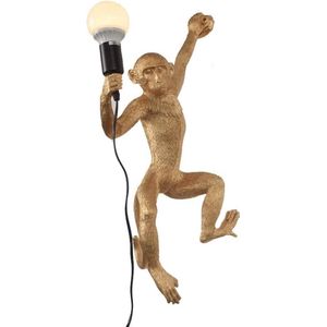 Hype it aap lamp wandlamp binnen - Links hangende lamp aap - 65 x 35 cm - Wandlamp kinderkamer - Wandlamp Slaapkamer - E27 - Dierenlamp Goud
