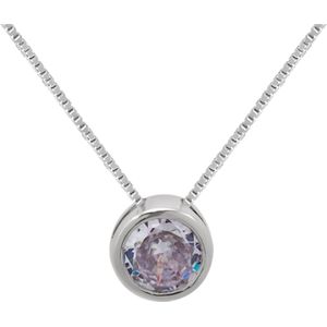 Zilveren ketting dames | Zilveren ketting, rond kristal met gladde rand