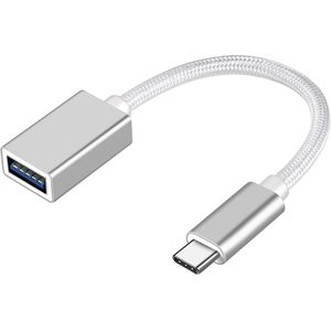 NÖRDIC OTG-C8 USB-A OTG naar USB-C adapter - USB3.2 Gen1 - 5Gbps - 50cm - Zilver