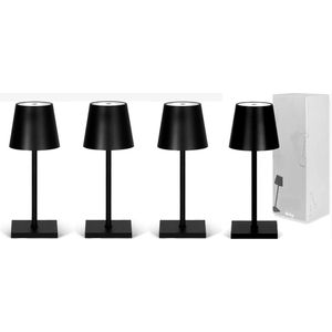 Oplaadbare Tafellamp - 4 stuks - Dimbaar - Modern - Draadloos - Aluminium - incl kabel - Mat zwart - Stijlvol