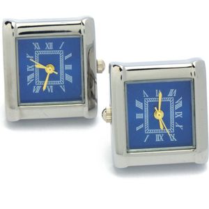 Manchetknopen - Echt Horloge Zilver met Blauwe Wijzerplaat Vierkant