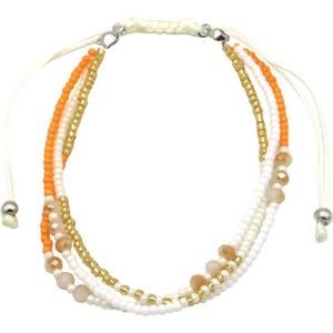 Armband Dames - Glaskralen - Verstelbaar - Oranje en Wit