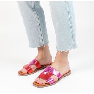 Manfield Leren Slippers Roze Metallic