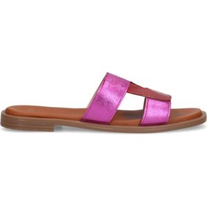 Manfield Leren Slippers Roze Metallic