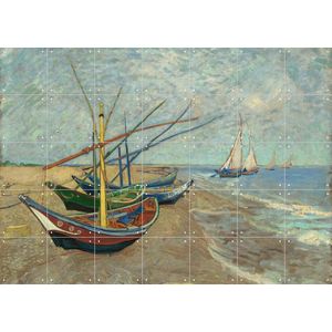 IXXI Vissersboten op het strand van Les Saintes Maries de la Mer, Vincent van Gogh & Van Gogh Museum - 140 x 100 cm - Gratis ophangtool - Grote