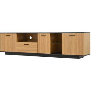 TV-meubel opbergkast geschikt voor 70-79 inch televisies met 15-kleurige veranderbare LED-verlichting 1 lade, 3 deuren en 2 open vakken 180x40x45 cm houtkleur