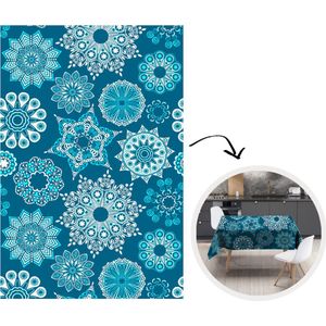 Tafelkleed - Tafellaken - 130x200 cm - Sneeuwvlok - Luxe - Blauw - Zilver - Design - Binnen en Buiten