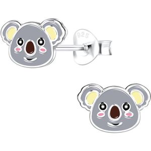 Joy|S - Zilveren koala oorbellen - 9 x 6 mm - grijs
