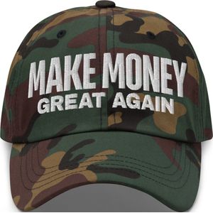 Make Money Great Again - Klassiek Bitcoin Petje - Kleur Camouflage Groen - Wit Geborduurd | Bitcoin cadeau| Crypto cadeau| Bitcoin Cap| Crypto Cap| Bitcoin Pet| Crypto Pet| Bitcoin Merch| Crypto Merch| Bitcoin Kleding