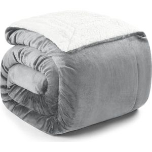 Pluizige Sherpa fleece deken - Hoogwaardige superzachte fleecedeken voor bankhoes - Sprei of woonkamerdeken - Grijs - 230 x 270 cm