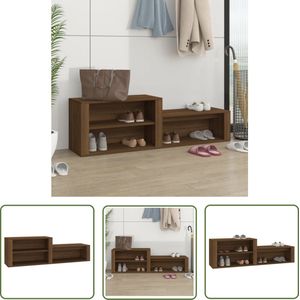 The Living Store Schoenenkast 150x35x45 cm bewerkt hout bruin eikenkleur - Schoenenkast - Schoenuitlegger - Bergruimte - Houten Meubels - Entreebank