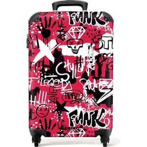 NoBoringSuitcases.com® - Handbagage koffer lichtgewicht - Reiskoffer trolley - Graffiti kunstwerk op roze achtergrond - Rolkoffer met wieltjes - Past binnen 55x40x20 en 55x35x25