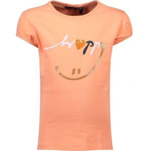 NONO Meisjes T-shirt Kamsi met opdruk en kapmouwtje - Koraal - Maat 104