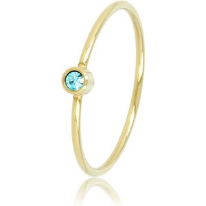 My Bendel Betekenisring goudkleurig met aqua steen - Fijne aanschuifring met aqua glassteen, gemaakt van mooi blijvend edelstaal - Met luxe cadeauverpakking