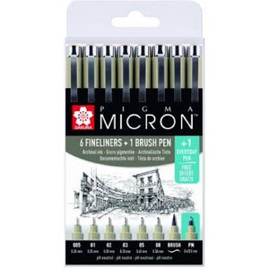 Pigma micron set 6 fineliners + 1 brushpen + 1 PN pen