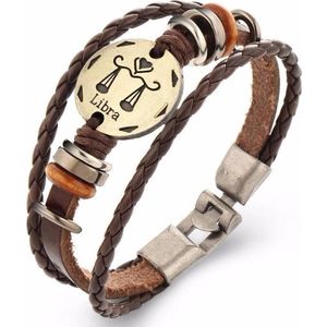 Montebello Armband Weegschaal - Unisex - Leer - Metaal - Horoscoop - 20 cm