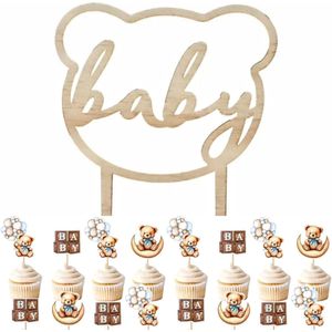 Taart topper en cupcake set Sweet Bears blauw 25-delig - babyshower - genderreveal - beer - sweet - bear - taart - cupcake - topper - blauw