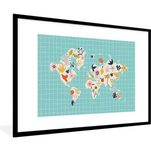 Fotolijst incl. Poster - Wereldkaart - Bloemen - Matisse - 90x60 cm - Posterlijst