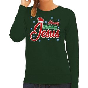 Foute Kersttrui / sweater - Happy Birthday Jesus / Jezus - groen voor dames - kerstkleding / kerst outfit XL