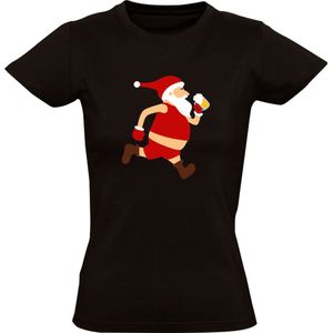Kerstman hardlopen met bier Dames T-shirt - kerst - christmas - kerstmis - feestdag - grappig
