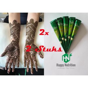 2 X Stuks Henna Tattoo - Tijdelijke Tatoeage - Festival Tattoe - Zomer feest tatoeage's - Festival Tattoo - Neptattoo - Henna Tattoo inkt pasta 2 cones 2 tubes 25 Gram/tube - Natuurlijke Kruiden - Henna pasta - 25 gr/tube