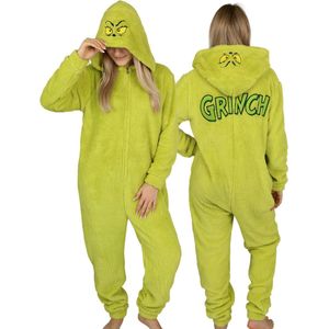 Grinch Fleece Eendelige Pyjama, Dames Onesie met Capuchon