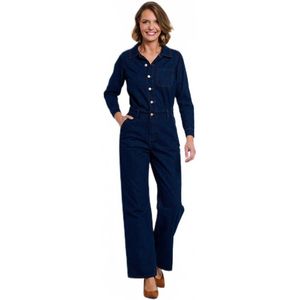 Raw denim jumpsuit met elastiek in taille