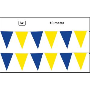 6x Vlaggenlijn blauw/geel 10 meter - Meerkleurig - vlaglijn festival blok vlaglijn thema feest festival verjaardag landen