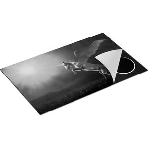 Chefcare Inductie Beschermer Eenhoorn met Vleugels in het Gras - Zwart Wit - 85x50 cm - Afdekplaat Inductie - Kookplaat Beschermer - Inductie Mat