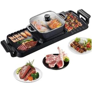 Elektrische BBQ - Pan Grill en Hot Pot - Krachtig 2400W - Draagbaar en Rookvrij - Afneembare Anti-aanbaklaag - BBQ - Gourmet - Grill - Kookgerei - Koken - Grillen