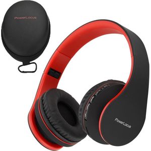 PowerLocus P1 Bluetooth Koptelefoon – Draadloos – Over Ear – Met Microfoon – Inklapbaar - incl. Hoes – Zwart/Rood