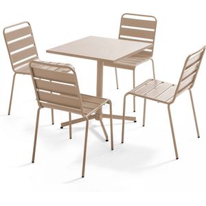 Oviala - Set van een vierkante tuin tafel en 4 taupe stoelen - Palavas