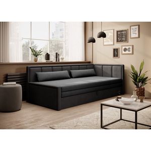 Fulgeo P - Sleepking - Sofa Bed -Vouwbank - Slaapbank - Met opbergruimte - Voor beddengoed - Grijs/Zwart -Chenille - Jeugd - Slaapgedeelte 150 x 200 cm - Maxi Maja