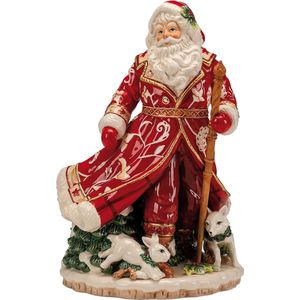 Goebel - Fitz and Floyd | Decoratief beeld Kerstman met winterdieren | Aardewerk - 33cm - kerst
