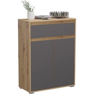 Rootz Torino Schoenenkast - Kastorganisator - Ingangsmeubilair - Eikenhout - 76 cm x 102 cm x 35 cm - Grijze imitatie - FSC-gecertificeerd