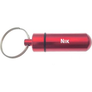 Sleutelhanger - Pillenkoker - Met Naam - Nik - Medicatie - Identiteitskoker - Rood