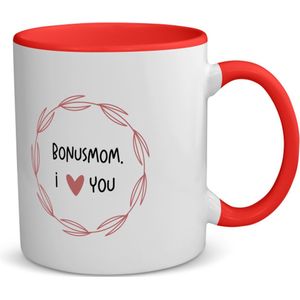 Akyol - bonusmom i love you koffiemok - theemok - rood - Mama - de liefste bonusmoeder - moeder cadeautjes - moederdag - verjaardagscadeau - verjaardag - cadeau - geschenk - kado - gift - moeder artikelen - 350 ML inhoud