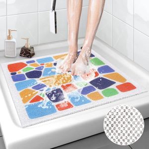 Veiligheidsdouchemat, antislip, 60 x 60 cm, zachte comfortbadmat met afvoergaten, PVC-Loofah massagedouchematten voor natte ruimtes, sneldrogend