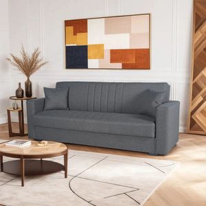 BSS Bedding Lumos - Bank - 3 Zits Slaapbank met Opbergruimte - Sofa - Slaapbank - Zetel -Klapbank - Multifunctionele Sofa met Slaapfunctie en Opbergbox - Comfortabel en Modern Design - 180 cm Breed - Grijs