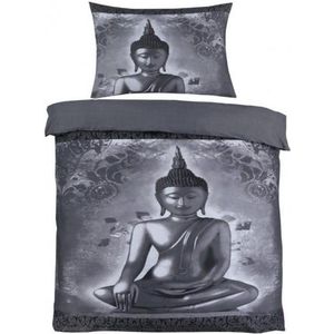 Dekbedovertrek Buddha-Eepersoons -140x200/220+1 kussensloop 60 x 70 cm Zwart/Grijs