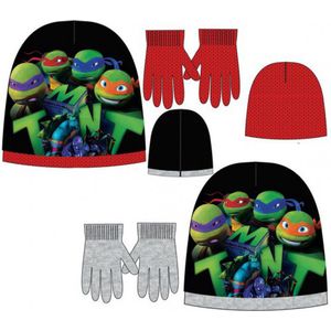 Zwart-rode winterse set van Teenage Mutant Ninja Turtles - Muts + handschoenen - 52 cm