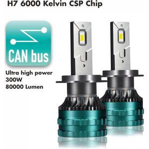 H7 LED lamp 2 stuks - 80000 Lumen - 6000k - Wit - 300 Watt - CSP chip 12x - Dimlicht / Grootlicht - Canbus geschikt - HElder Wit